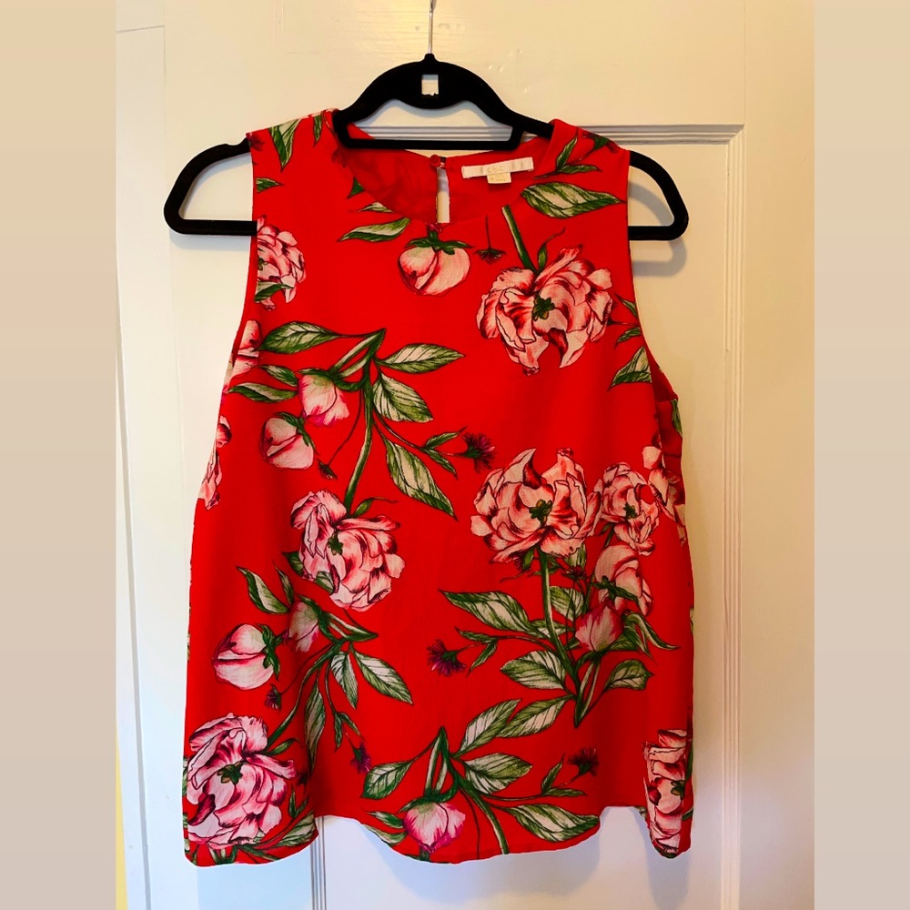 Red floral blouse, barely worn, size medium